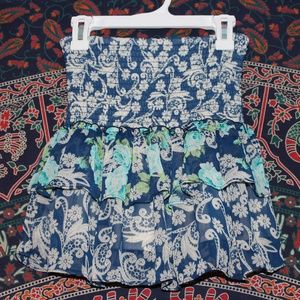 Ruffled Blue and Green Floral Mini Skirt
